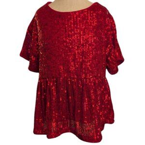 NEW Evsie Short Sleeve Babydoll Solid Sparkle Sequin Ruffled Top Short Blouse XS